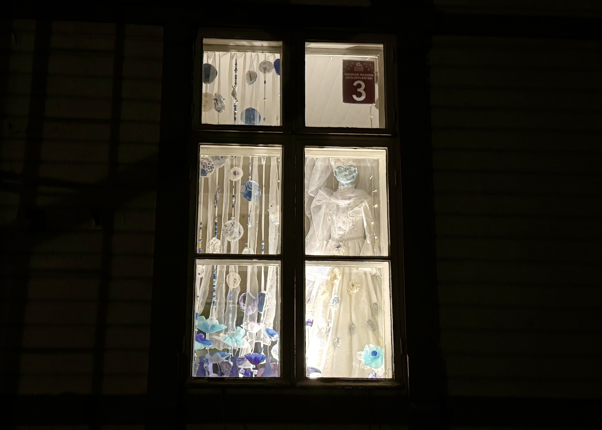 Old Town Raahe Advent Calendar window with Snow Queen.