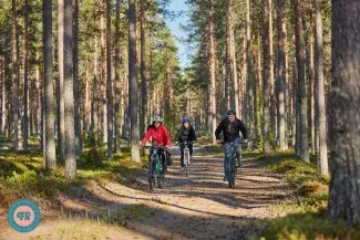 Cyclists sitting by the shore at Varessäikkä.